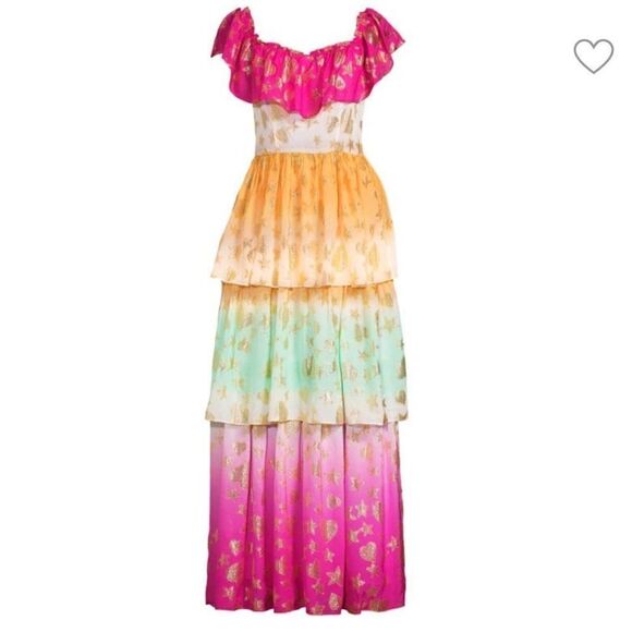 NWT LoveShackFancy VYNNE Maxi off shoulder DRESS SURFER FUSCHIA LIGHT Size: 8 - Picture 9 of 16